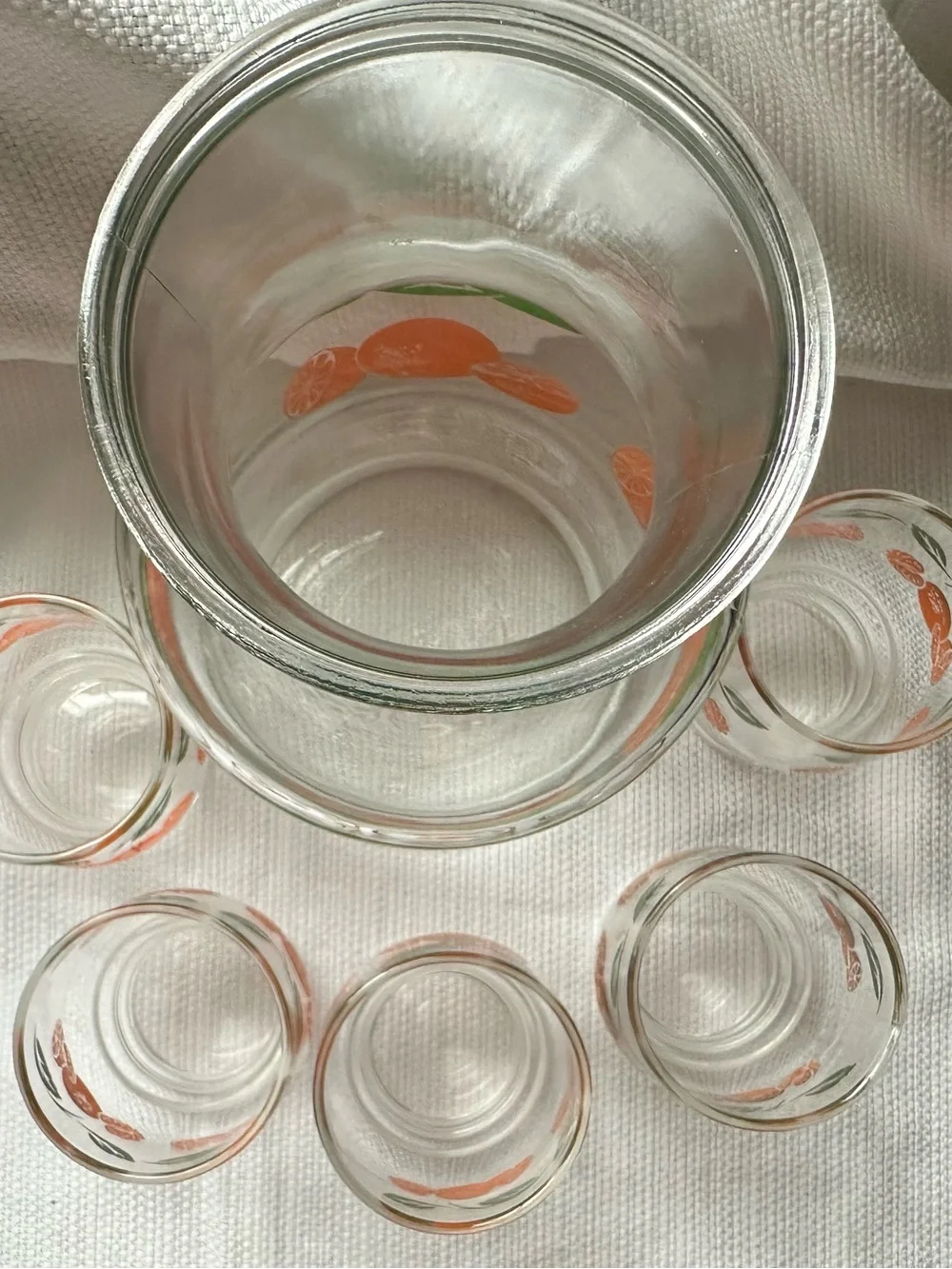 VTG Anchor Hocking Orange Juice Carafe Pitcher W 5 Juice Glasses Retro 70s EUC